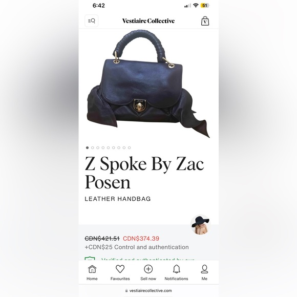 Authentic Z Spoke By Zac Posen double bow leather navy blue Bag - Picture 13 of 16